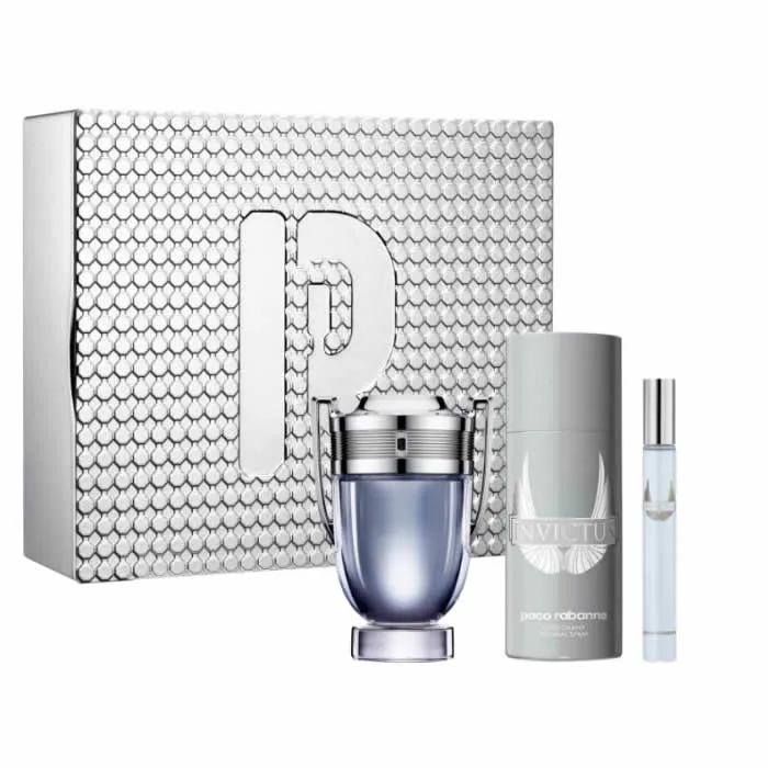 Paco Rabanne Invictus Eau de Toilette Spray 100ml Set di 3 pezzi