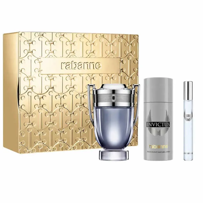 Paco Rabanne Invictus Eau de Toilette Spray 100ml Set di 3 pezzi