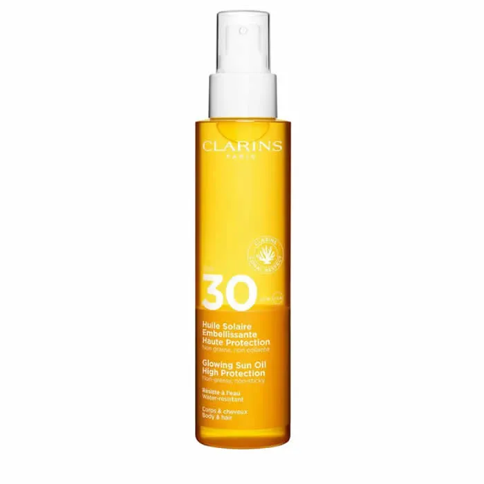 Clarins Glowing Sun Oil Alta Protezione Corpo e Capelli 150ml