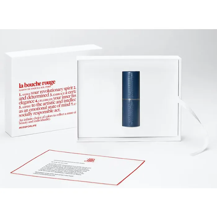 Custodia per rossetto in pelle blu navy La Bouche Rouge