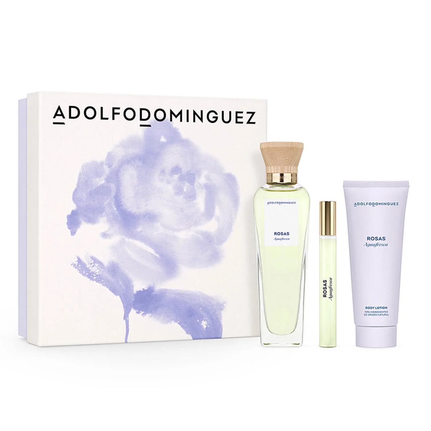 Adolfo Dominguez Agua Fresca De Rosas Eau De Toilette 120 ml Spray, Lozione Corpo Profumata 100 ml Miniatura, Eau De Parfum 10 ml Vaporizzatore