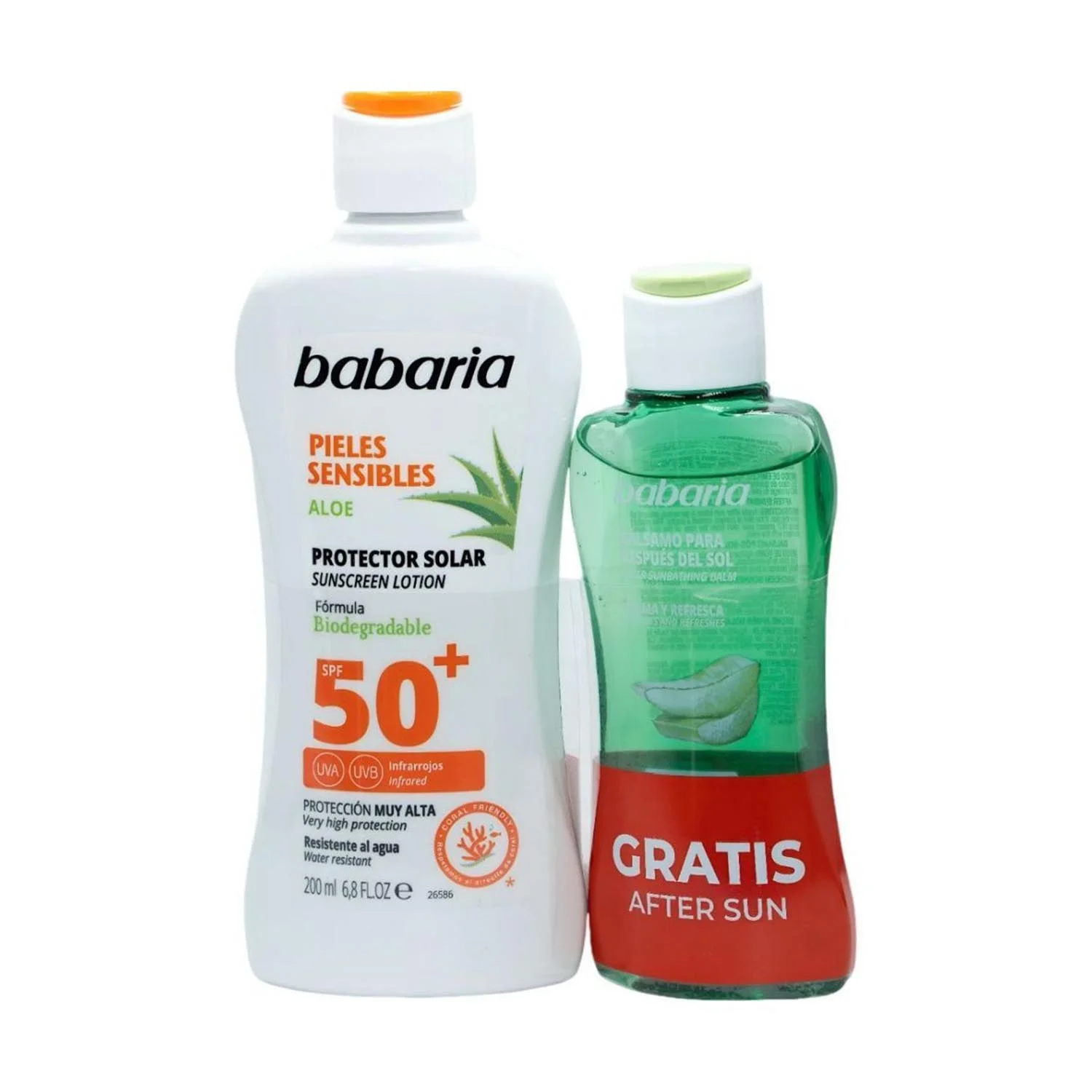 Babaria Aloe Sunscreen SPF50 Sensitive Skin Water Resistant 200ml After Sun Balm 1u