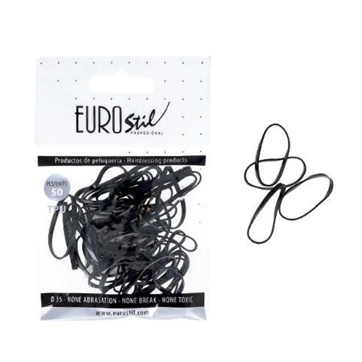 Eurostil Elastici per capelli in gomma nera, confezione da 50 pezzi