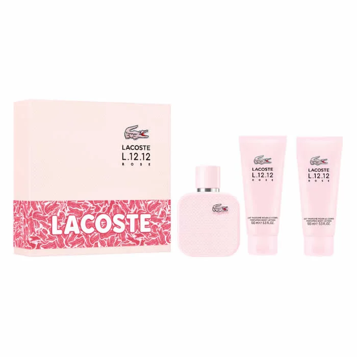 Lacoste L.12.12 Rose Eau de Parfum Spray 100ml Set da 3 Pezzi