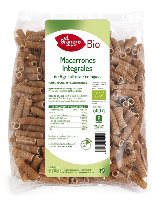 Maccheroni integrali biologici Granero 500g