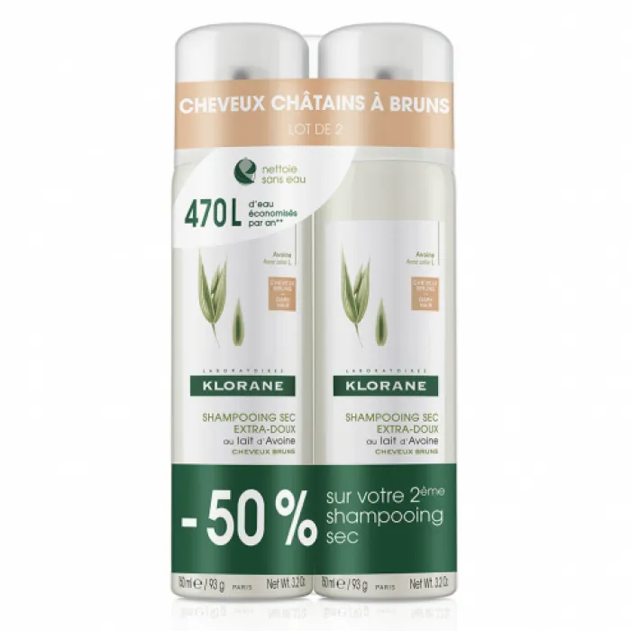 Klorane Shampoo Secco all’Avena per Capelli Castani 2x150ml