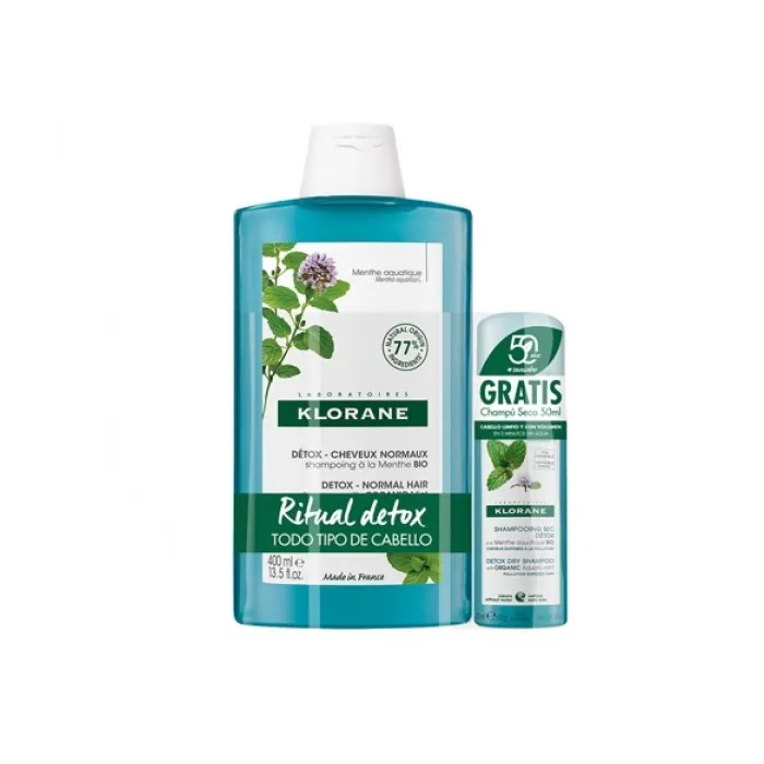 Klorane Ritual Detox Shampoo alla Menta per Capelli Normali 400ml + Shampoo Secco alla Menta 50ml