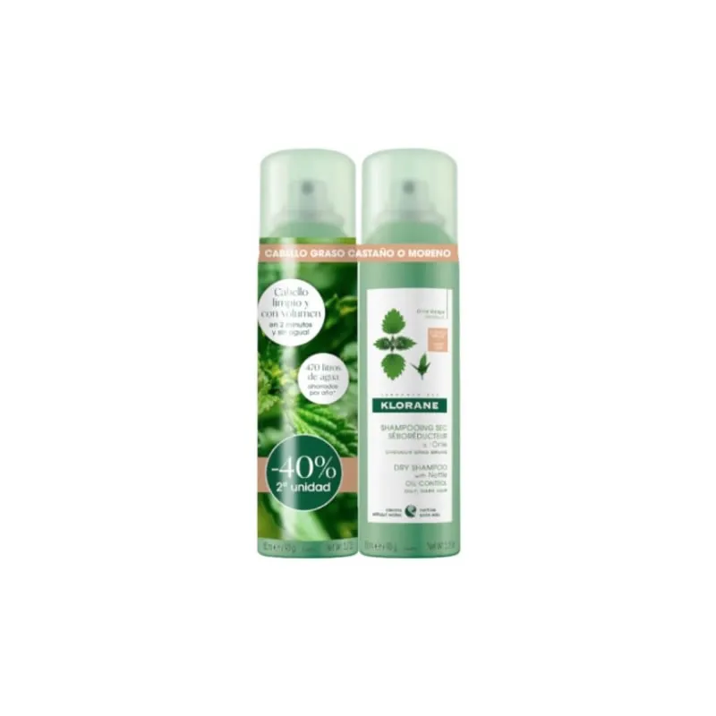 Klorane Shampoo Secco Purificante Ortica Capelli Scuri 2x150ml
