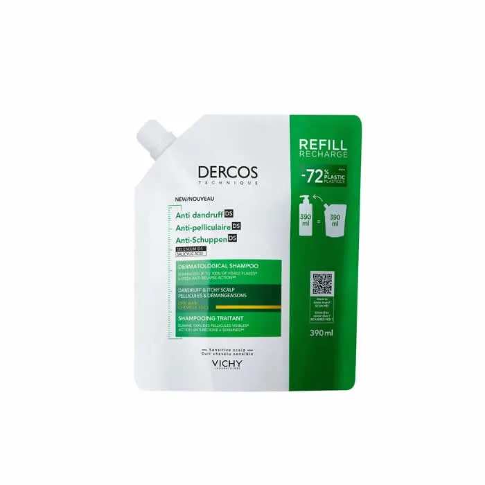 Dercos Anti Pelliculare Shampooing Cheveux Secs 390ml Recharge