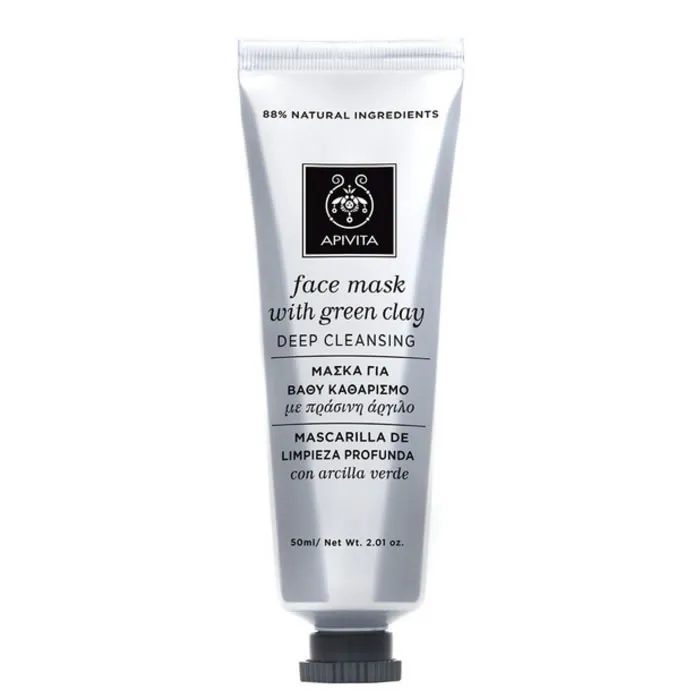 Maschera viso detergente profonda Apivita con argilla verde 50 ml