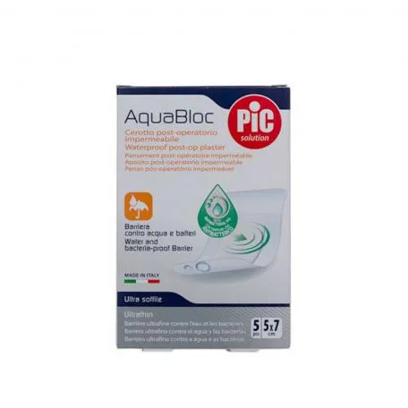 Cerotto post-operatorio sterile impermeabile Pic Aquabloc con battericida 5 x 7 cm 5 U