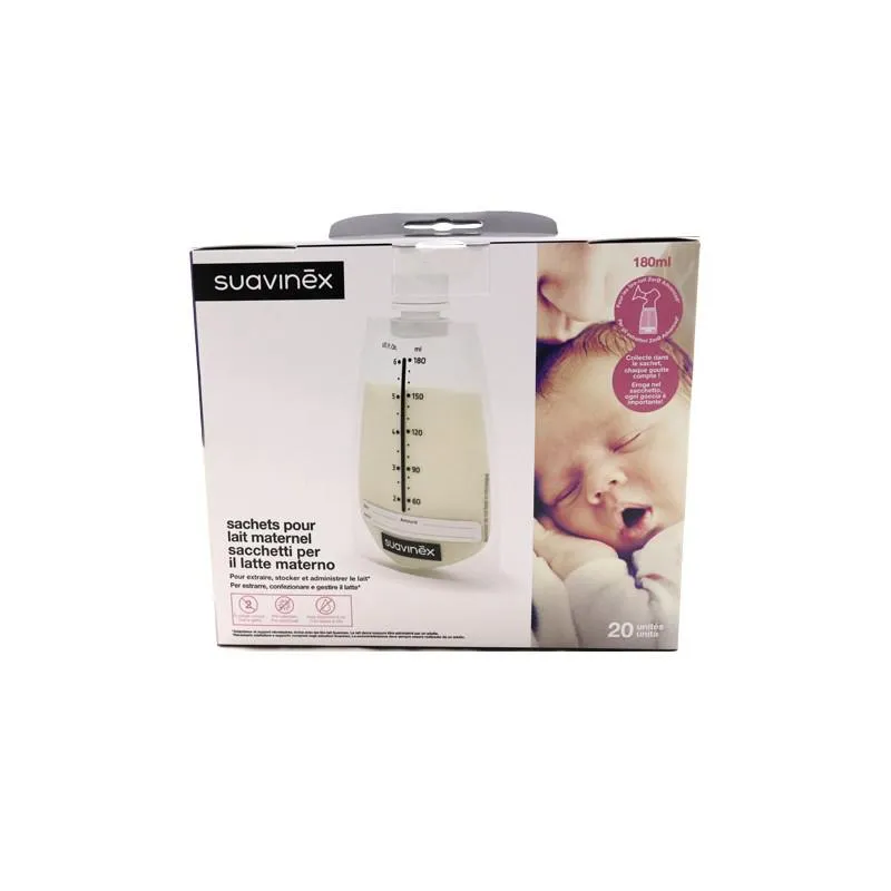 Sacchetti per la conservazione del latte materno Suavinex con tappo a vite, 20 unità