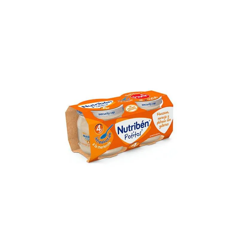 Nutriben Baby Food Bipack Mela, Arancia, Banana e Biscotto 2x 120g
