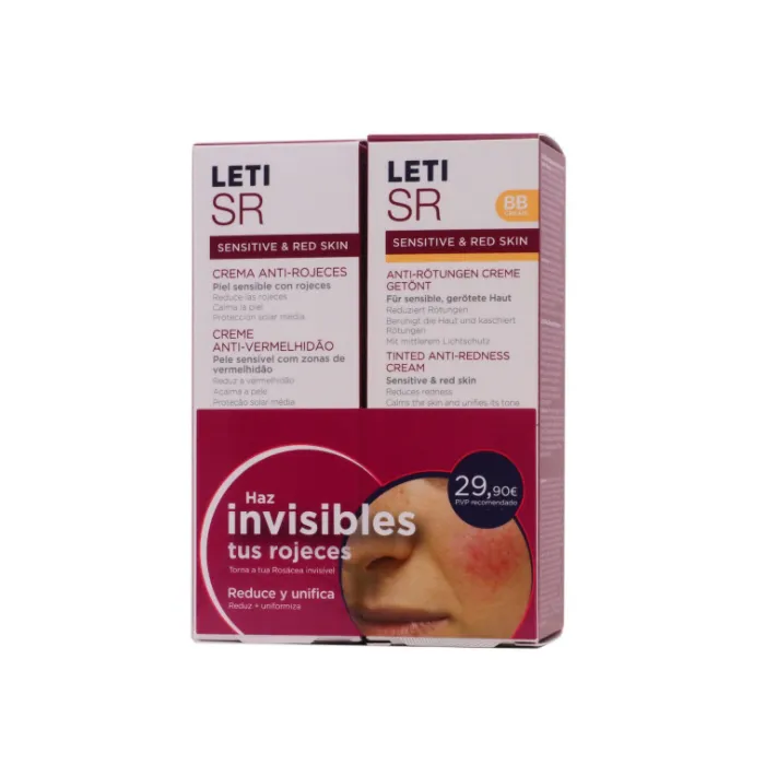 Leti Sr Crema Anti Rossore SPF20 40 ml+BB Crema Anti Rossore Con Colore SPF20 40 ml Set 2 Pezzi