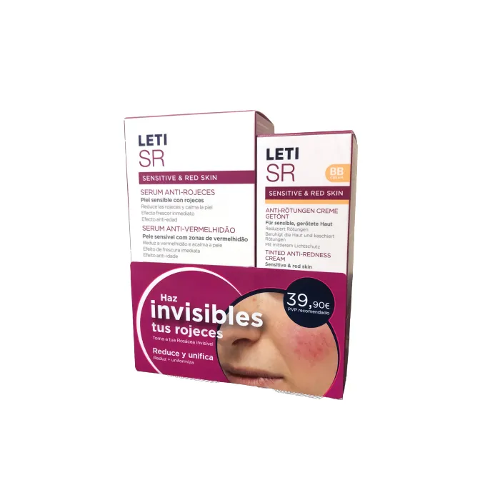 Siero anti-rossore Leti Sr 30 ml + crema BB colorata Leti Sr SPF20 40 ml Set 2 pezzi