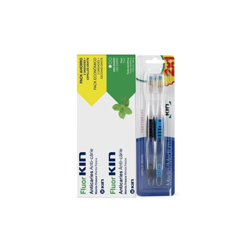Dentifricio anti-carie Kin Fresh Mint 2 spazzolini 2 x 125 ml