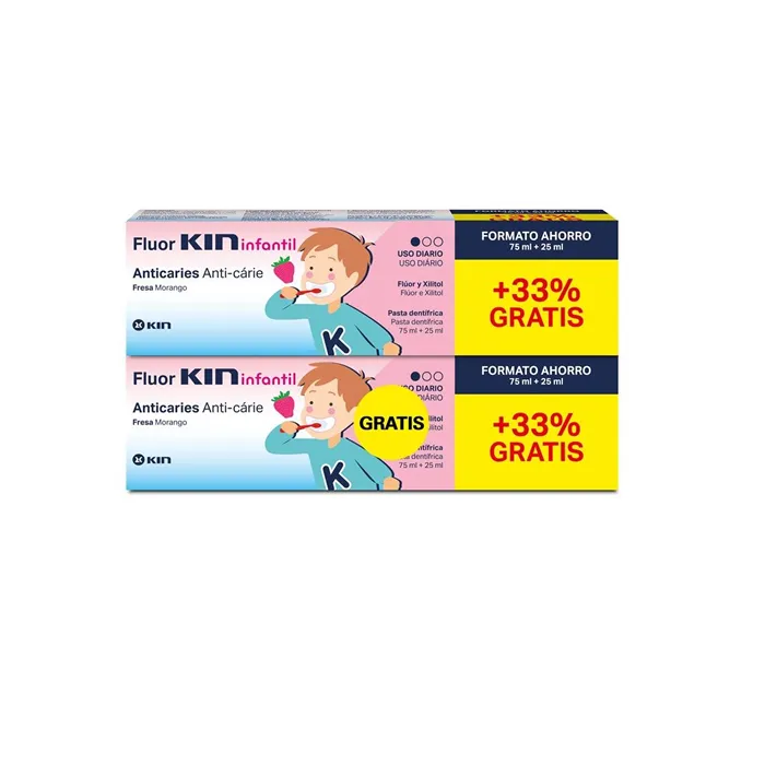 Kin Fluorkin Duplo Pasta per bambini al gusto di fragola 2x75ml+25ml
