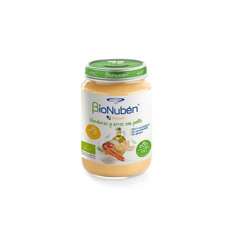 Bio Rubén Onuben Ecopure Barattolo di verdure e riso con pollo 6 mesi 250 g