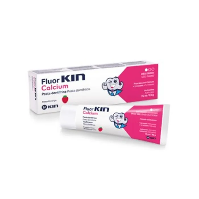 Dentifricio per bambini Kin Fluorkin Calcium al gusto di fragola 75 ml
