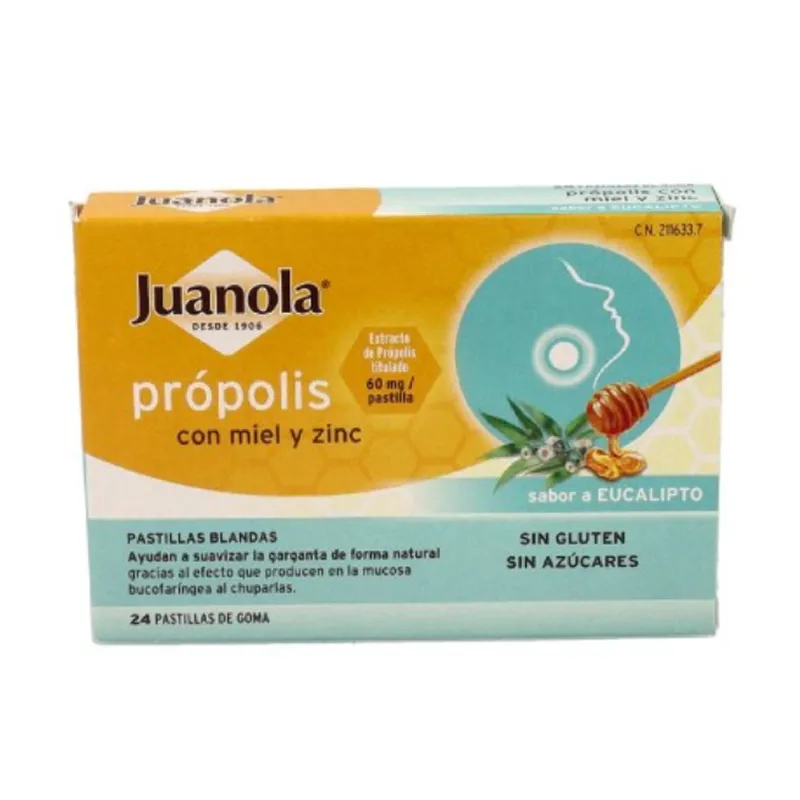 Juanola Propolis Miele e Zinco 24 Gomme da Masticare Gusto Eucalipto