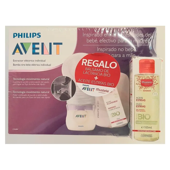 Tiralatte elettrico Avent Comfort + omaggio Balsamo per l’allattamento biologico Mustela 10 ml + Olio anti-smagliature Mustela 105 ml